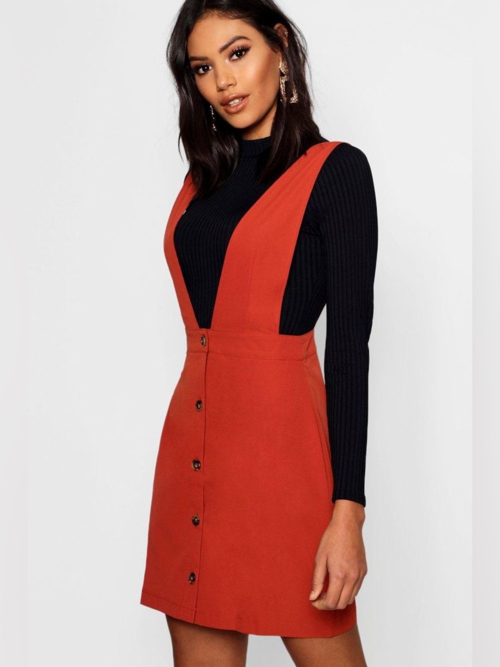 New NWT Rust, Red Orange Plunge Front Button Jumper Dress size 10
